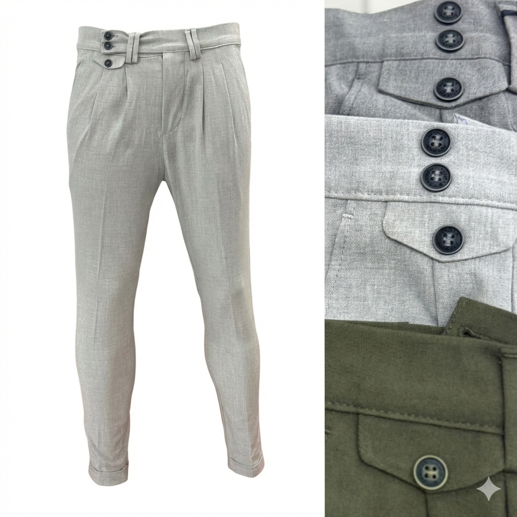 Cream Fixed Waist Band Fashion Suit Pants