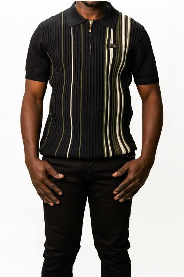 Stefano R Shourt Sleeve Knitted Golfer with Stripe Detail